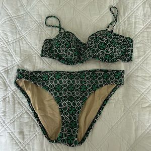 J.Crew Green Pink Navy Lattice Pattern Bikini